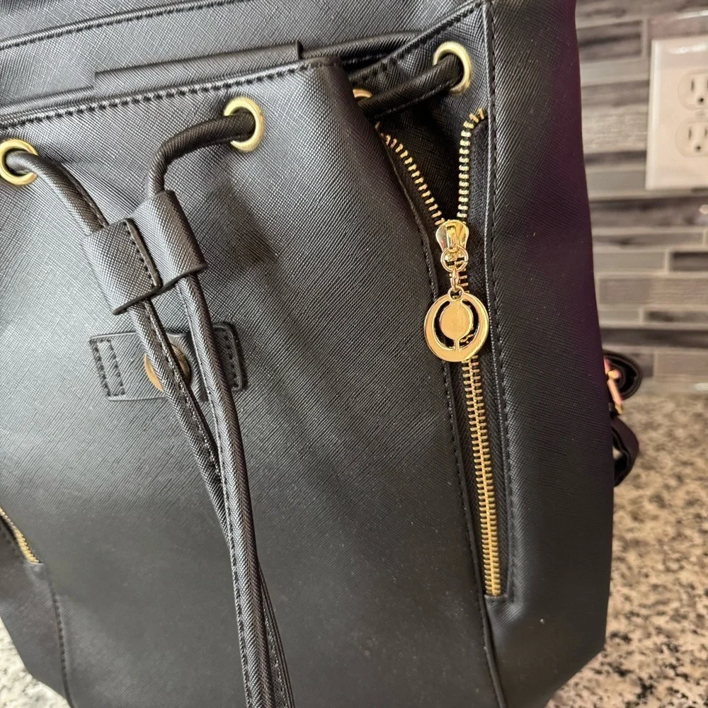 Brand New With Tags Black Backpack with Gold Accents